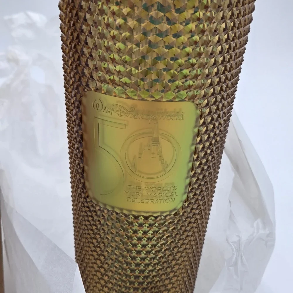 NEW Starbucks‎ Disney World 50th Anniversary Tumbler Gold Studded Reusable Cup